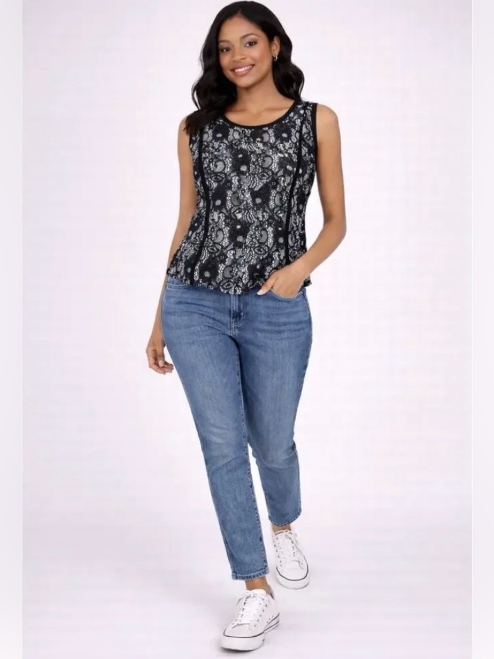 Ann Taylor Lace Tank Top in Black